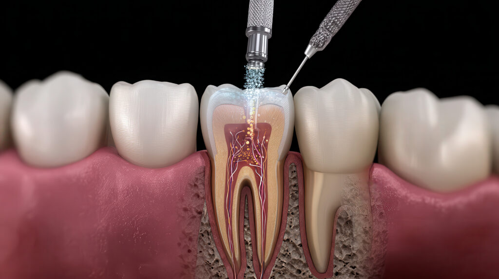 虫歯治療として根管治療を行う様子