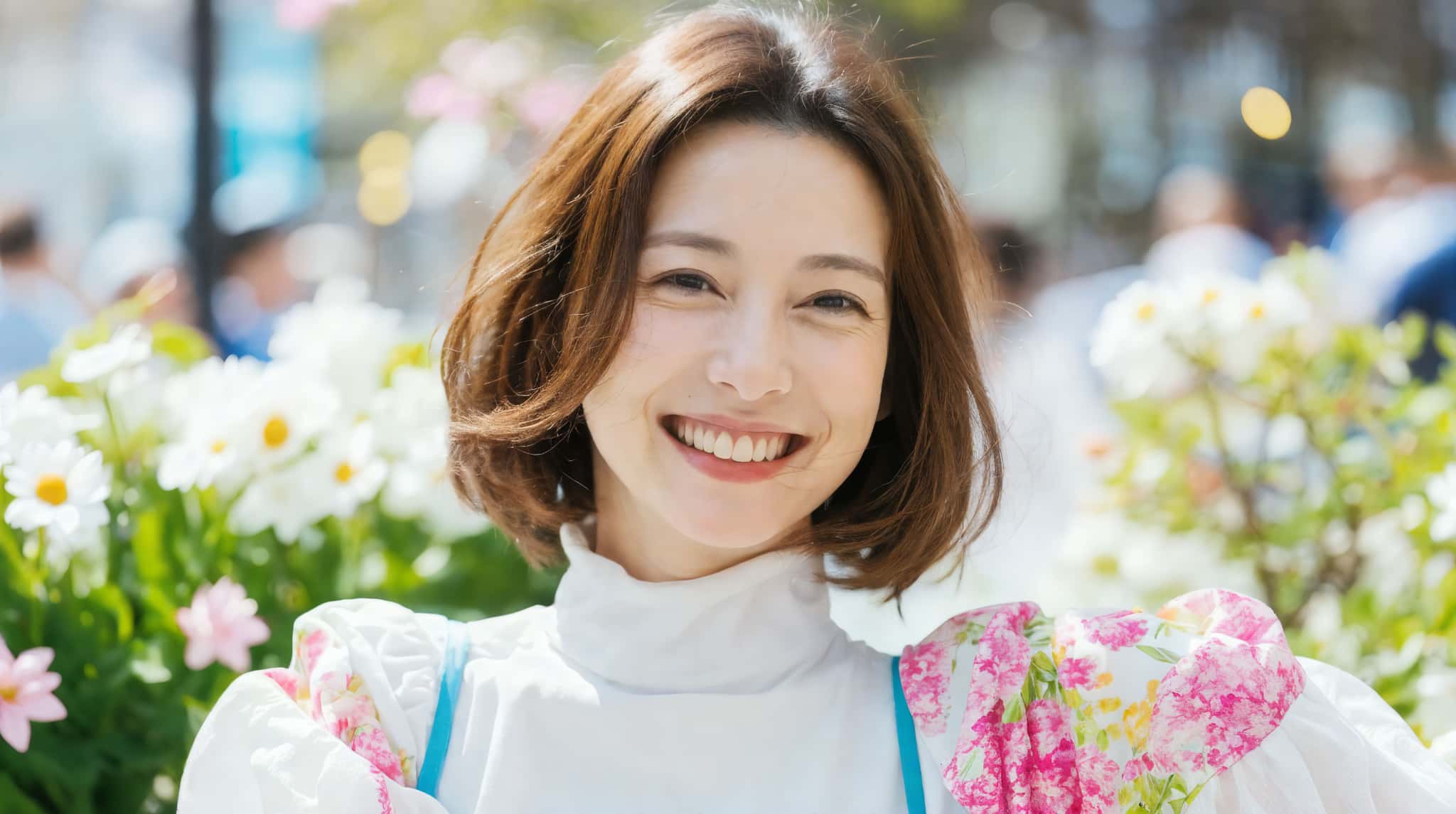 銀歯を白くした女性が満足して微笑んでいるイメージ