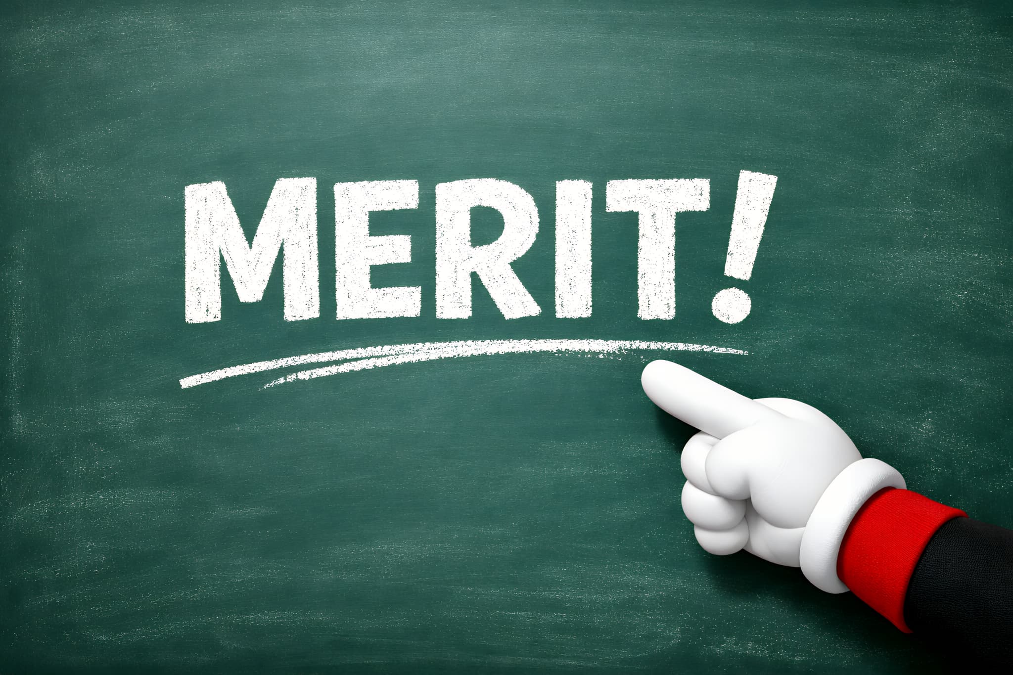 黒板のMERIT!の文字を示して銀歯を白くするメリットについて説明するイメージ