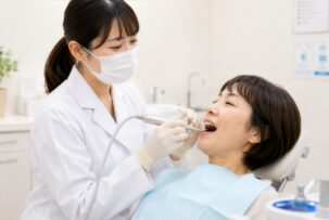 歯の定期検診を受けている様子