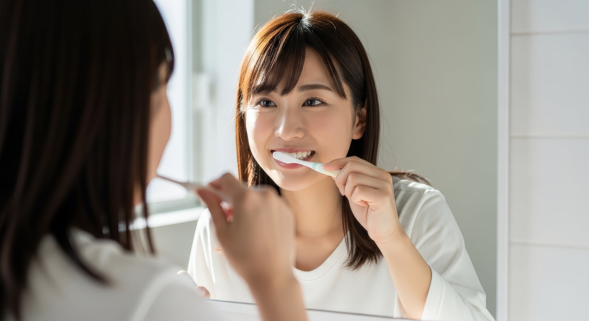 口腔ケアを丁寧に行う女性